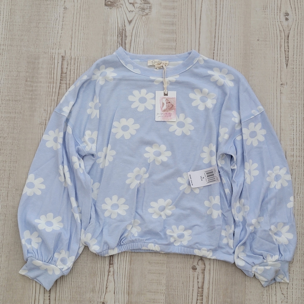 Jessica Simpson Girls Light Blue Daisy Floral Long Sleeve Top XL Casual Indie